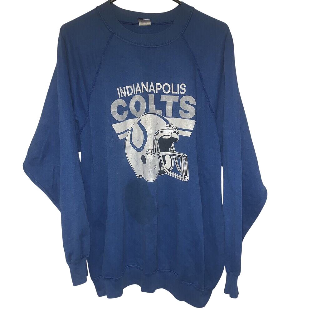 Vintage 90s NFL Indianapolis Colts Football Blue Trench Pullover Sweatshirt XXL